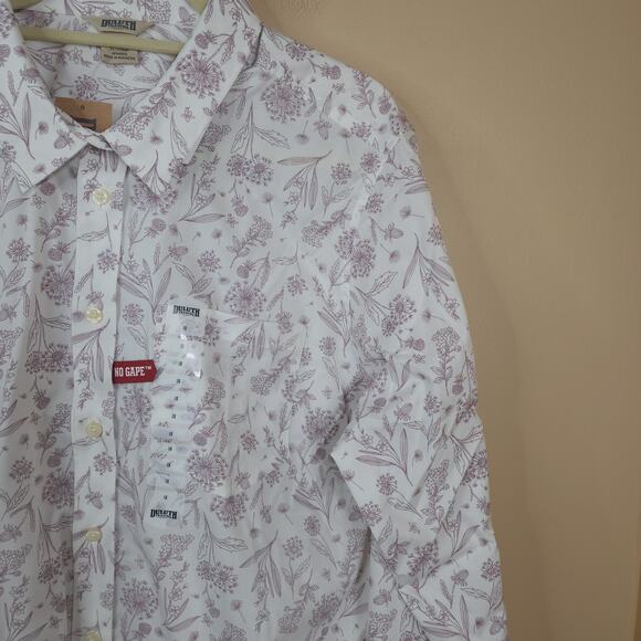 Duluth Plus Wrinklefighter Button Up Shirt White Lavendar Floral Plus Size 1X - Picture 3 of 9